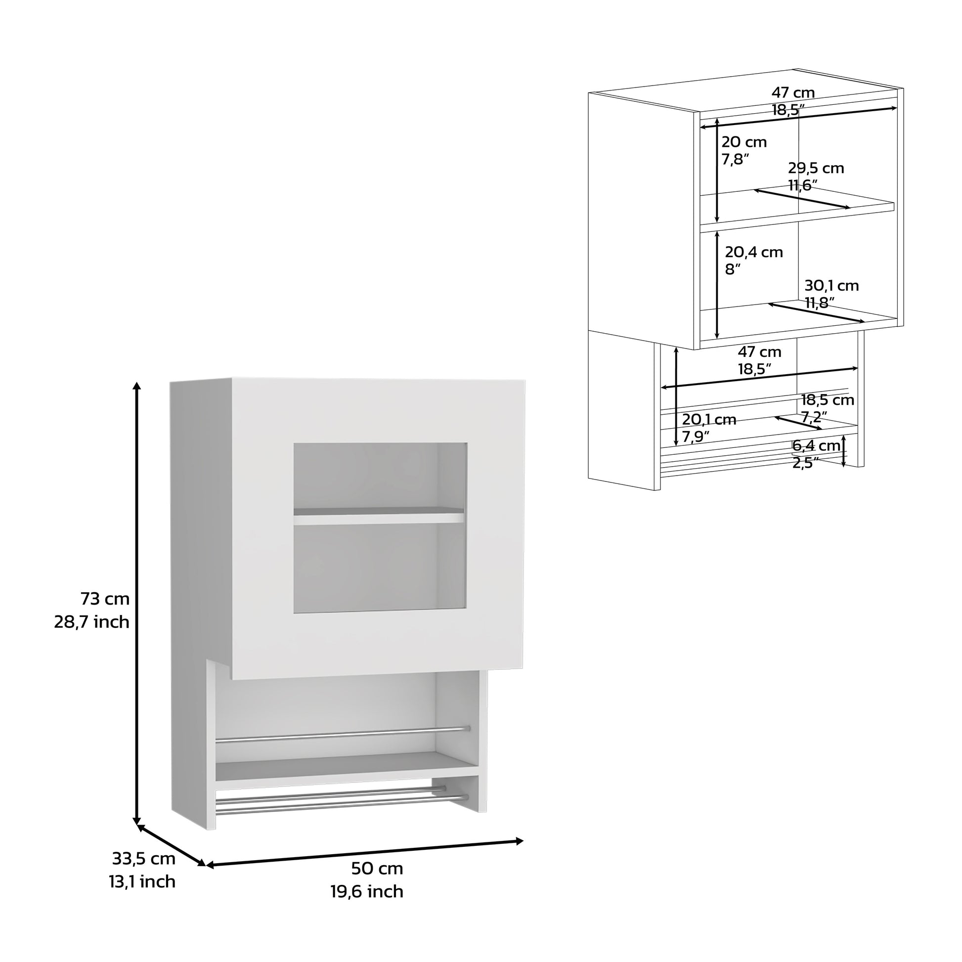 Kitchen Wall Cabinet 29" H, With Towel Rack And Spice Rack, One Door, Two Internal Shelves, White White Particle Board Particle Board