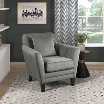 Stylish Home Accent Chair Gray Velvet Upholstery Matching Pillow Solid Wood Furniture Living Room 1Pc Gray Primary Living Space Modern Solid Wood