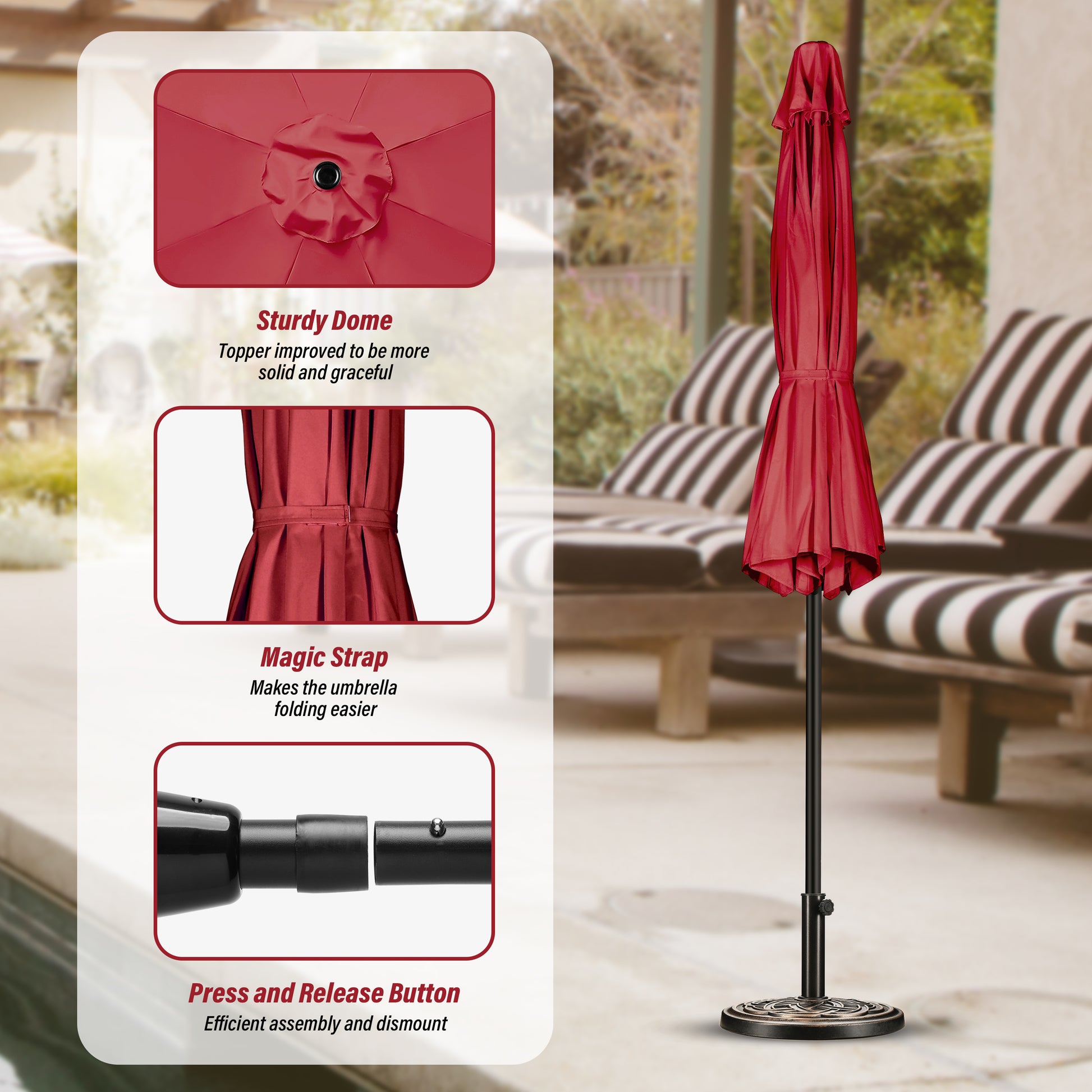 10' Patio Umbrella Outdoor Table Market Yard Umbrella With Push Button Tilt Crank Red Stainless Steel 10' Patio Umbrella Outdoor Table Market Yard Umbrella With Push Button Tilt Crank Red Stainless Steel