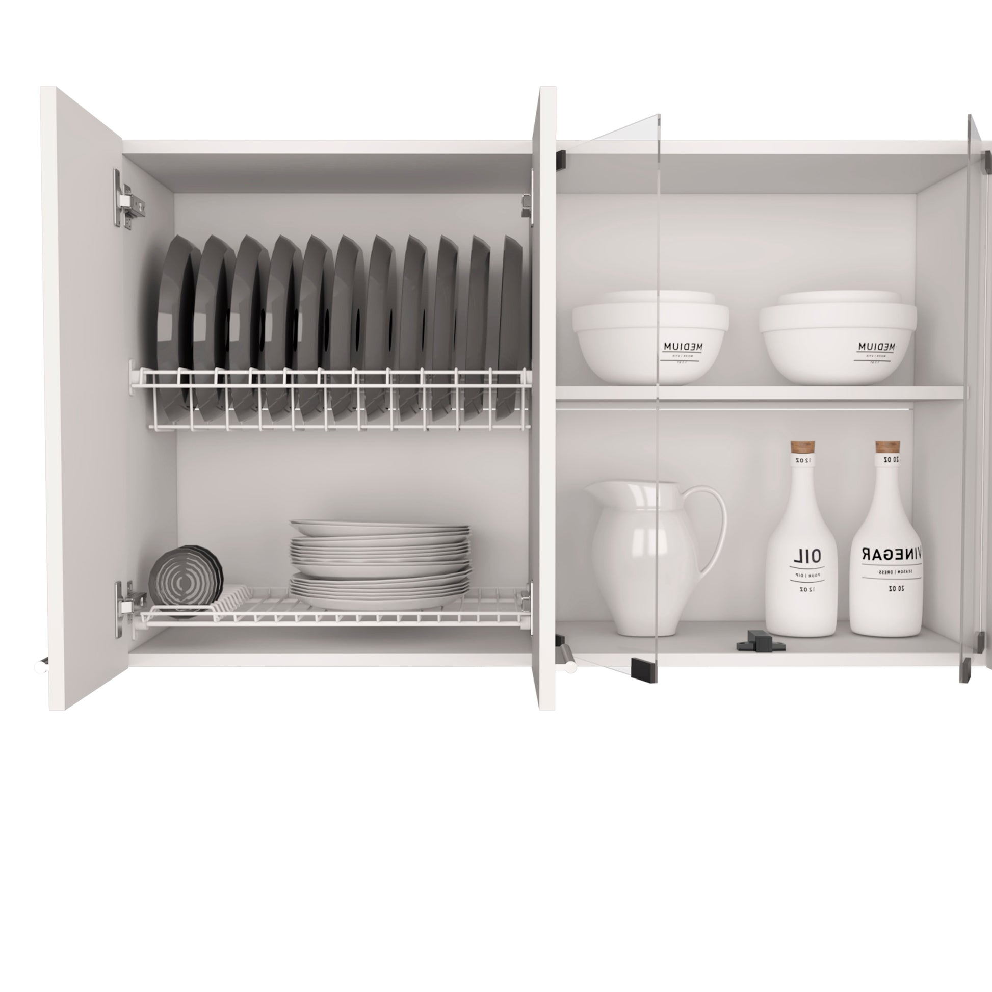 Yuma 150" Wall Cabinet, Two Close Cabinets, Two Open Shelves White Mdf Engineered Wood