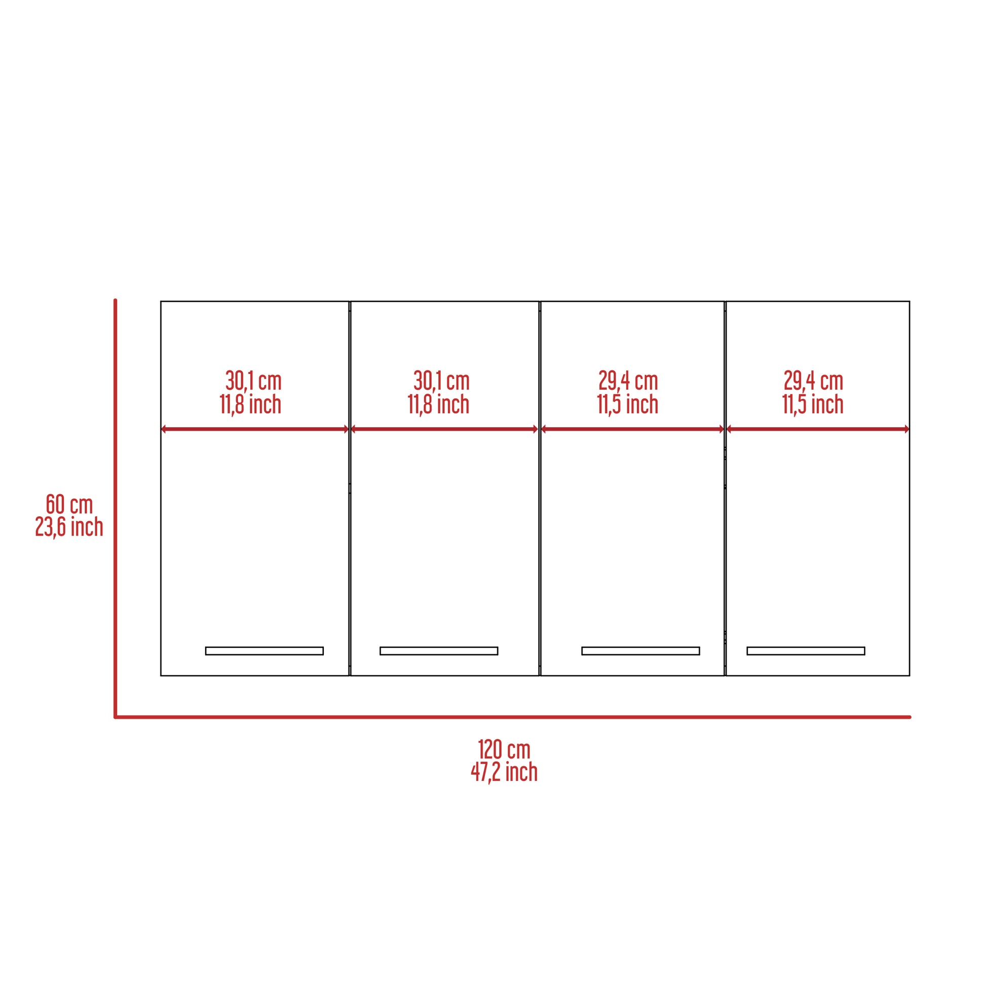 Wall Cabinet 24" H, Four Doors, With Two Internal Shelves And Internal Plate And Glass Organizer, White White Particle Board Particle Board