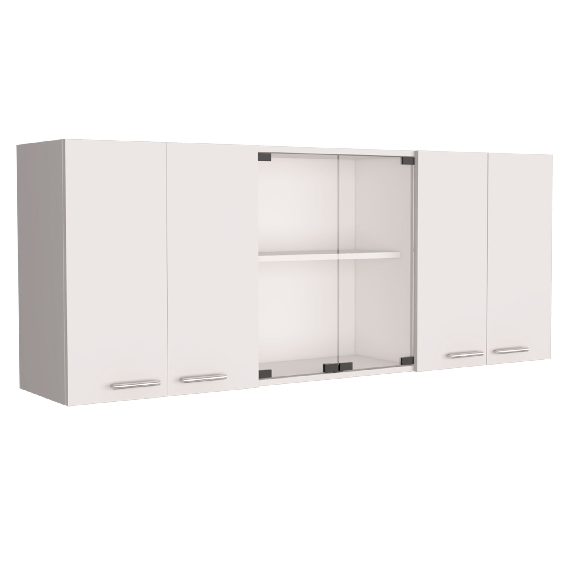 Yuma 150" Wall Cabinet, Two Close Cabinets, Two Open Shelves White Mdf Engineered Wood