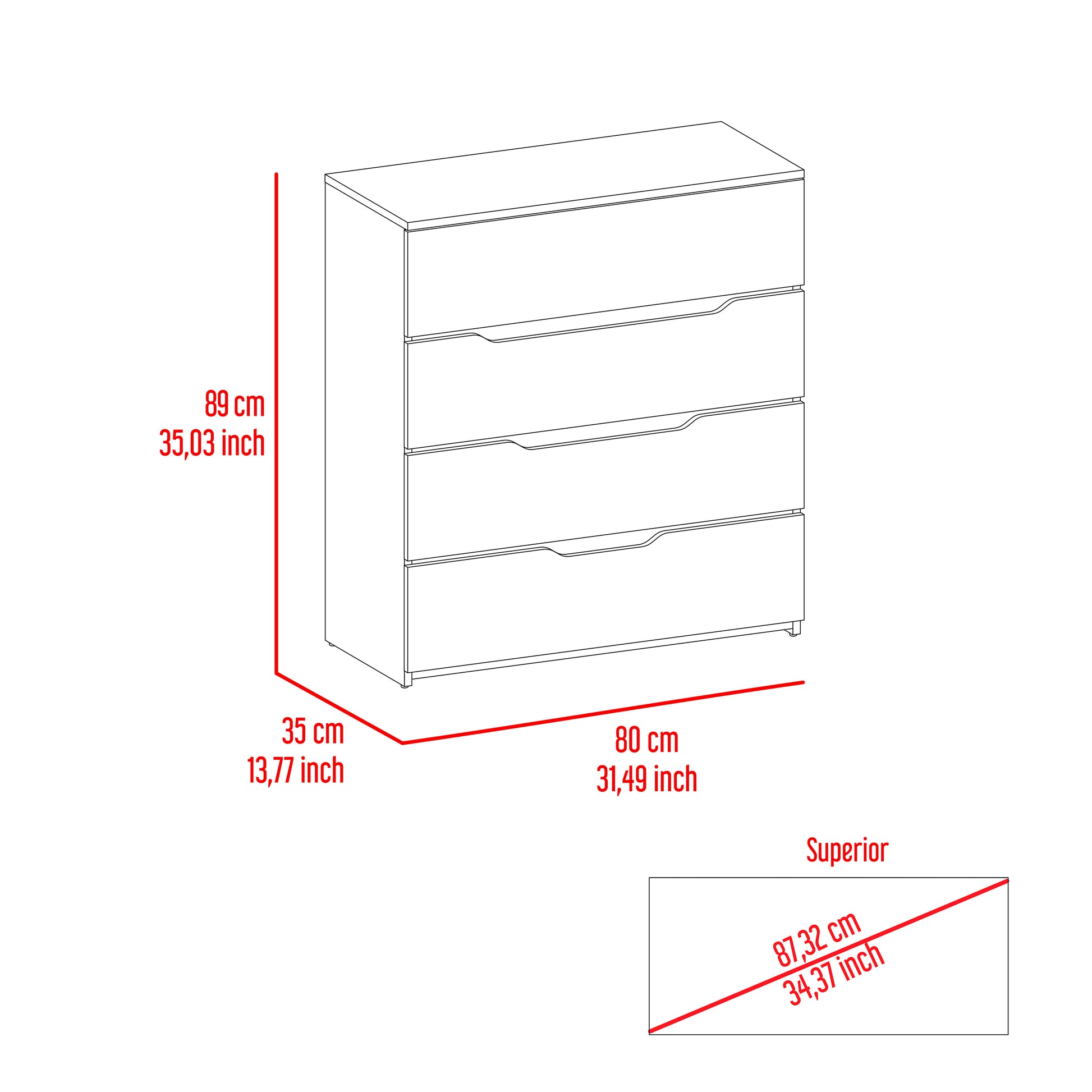 California Drawer Dresser, Four Spacious Drawers, Superior Top Multicolor Bedroom Pine Engineered Wood