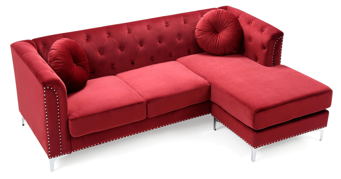 Pompano G789B Sc Sofa Chaise 3 Boxes Burgundy Burgundy Velvet Wood Primary Living Space Medium Firm Tufted Back Mid Century Modern L Shaped Foam Velvet 4 Seat