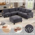 Modular Sofa, Sectional Couch U Shaped Sofa Couch With Ottoman, 6 Seat Chenille Corner Sofa For Living Room, Dark Gray Dark Gray Chenille Cushion Back Foam Plywood 6 Seat