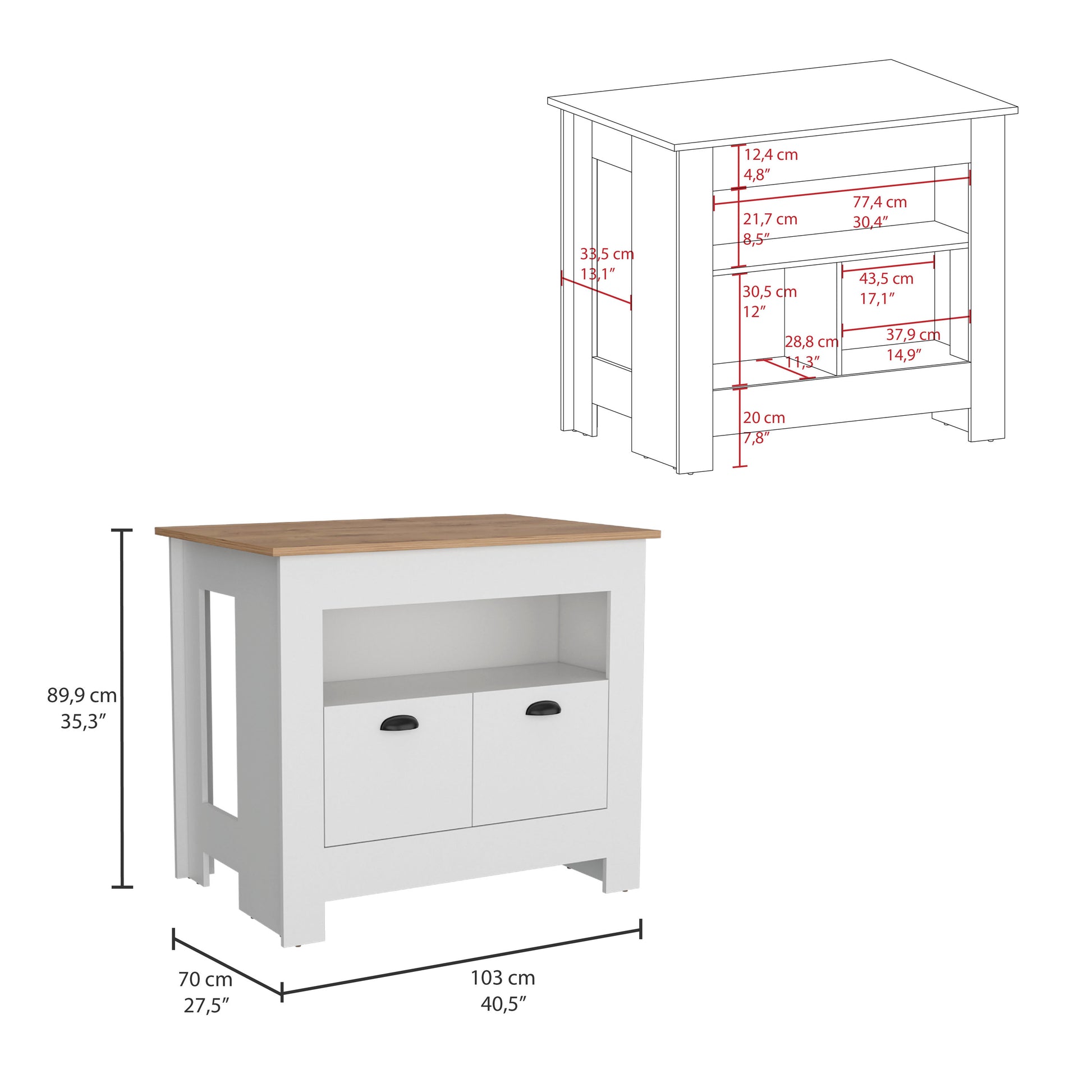 Arlet Kitchen Island Two Door Cabinet And Shelf Multicolor Kitchen Modern Rectangular Stationary Kitchen Islands Mdf Engineered Wood