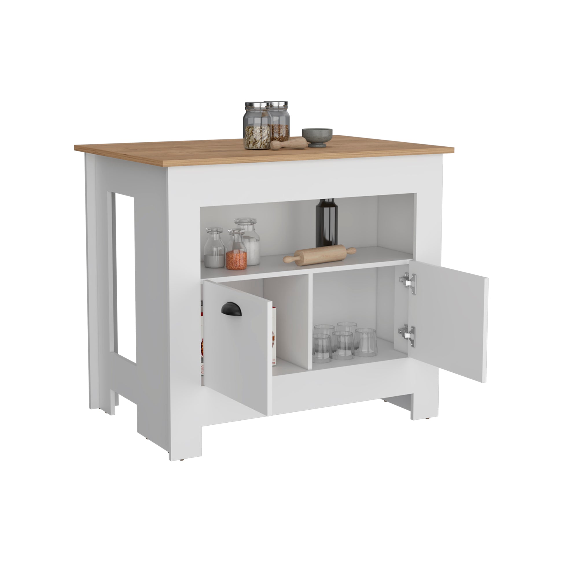 Arlet Kitchen Island Two Door Cabinet And Shelf Multicolor Kitchen Modern Rectangular Stationary Kitchen Islands Mdf Engineered Wood