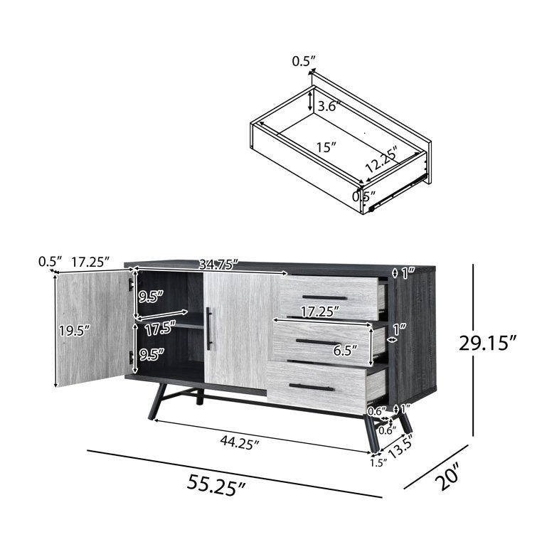 Large Sideboard Grey Particle Board