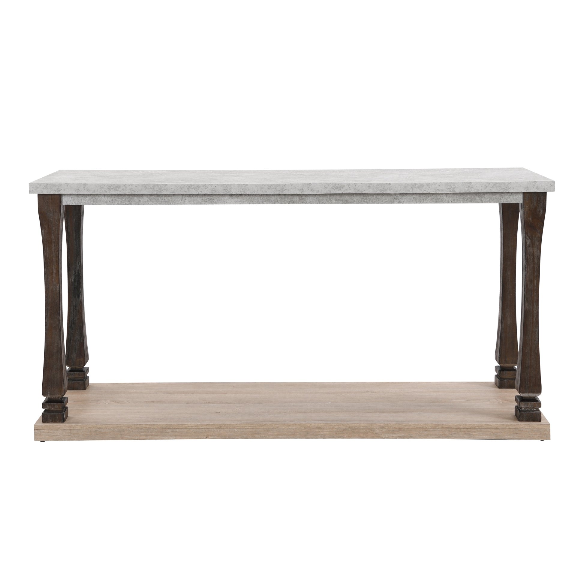 60 Inch Long Rectangle Mid Century Console Table For Entryway, Wood Sofa Table With 2 Tier Storage Shelf, Grey Tabletop Light Grey Natural Espresso Primary Living Space American Traditional,Antique Freestanding Rectangular Open Storage Console Tables