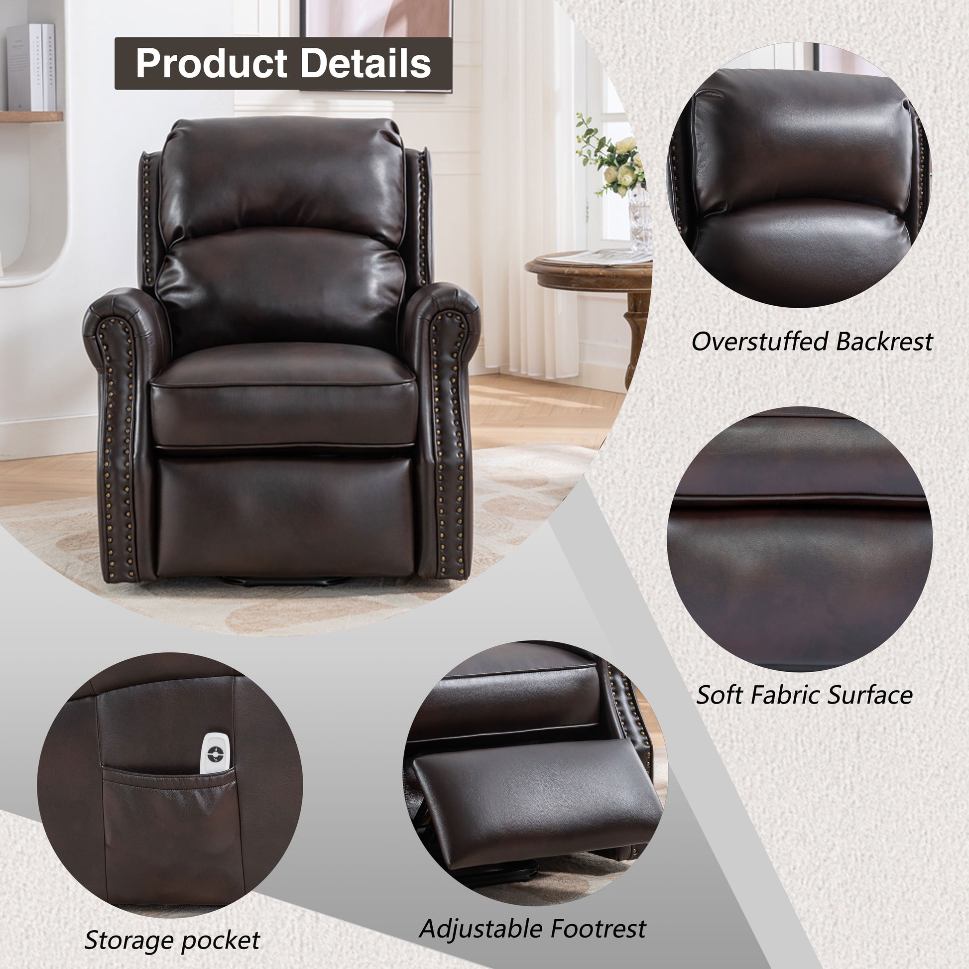 Lift Recliner Chair, Electric Power Lift Recliner Chair For Elderly, Brown Brown Faux Leather Power Remote Wood Primary Living Space Soft American Traditional Metal & Wood