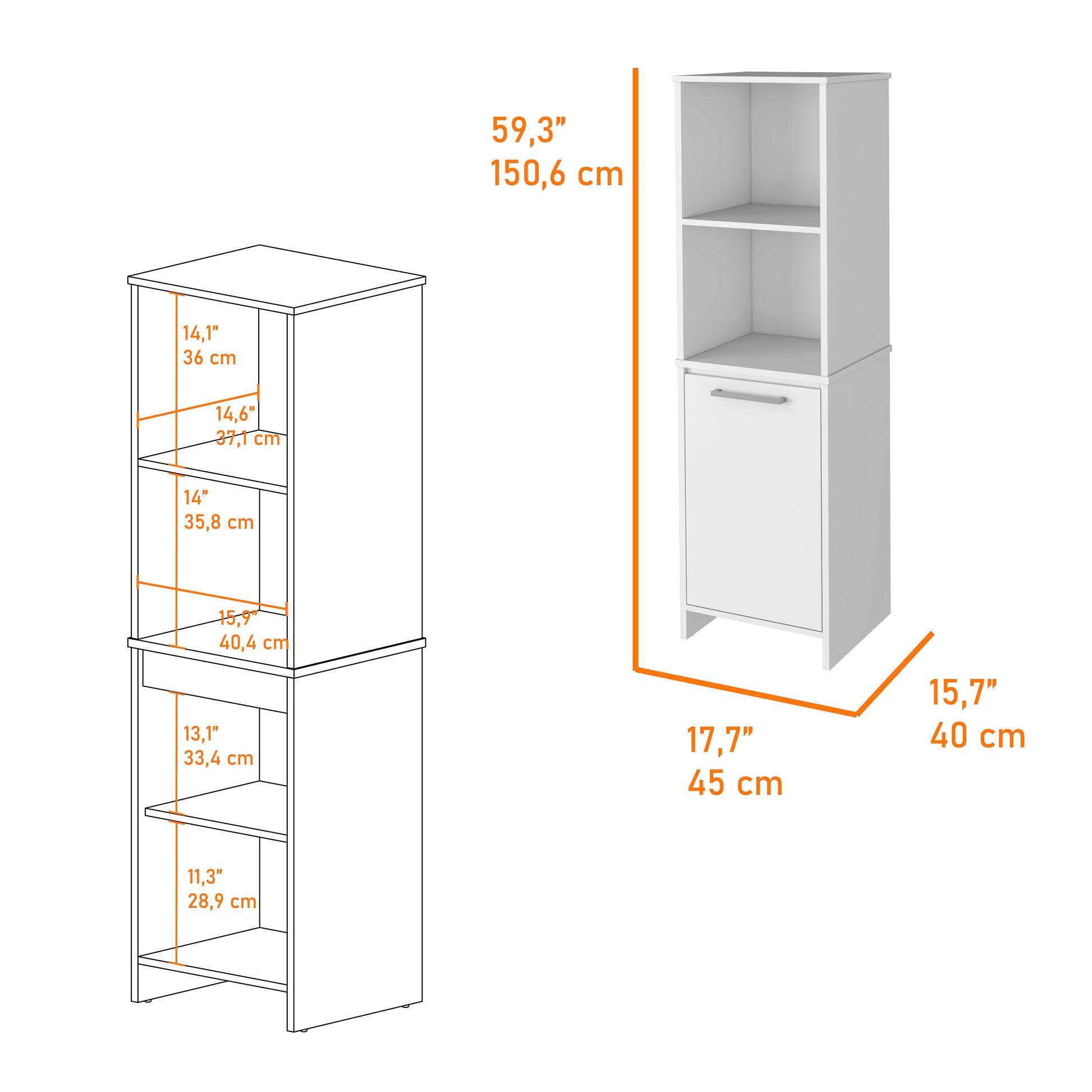 Danforth Pantry Cabinet, Single Door Cabinet, Four Shelves White White Kitchen Modern Pine Engineered Wood