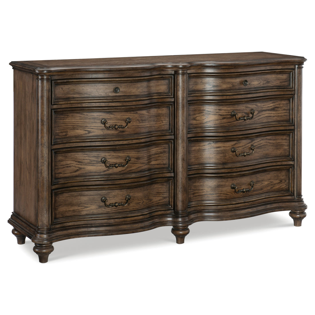 Traditional Dresser Of 8 Drawers Classic Brown Oak Finish 1Pc Wooden Formal Bedroom Furniture Decorative Drawer Pulls Brown Oak Bedroom American Traditional,Traditional Wood