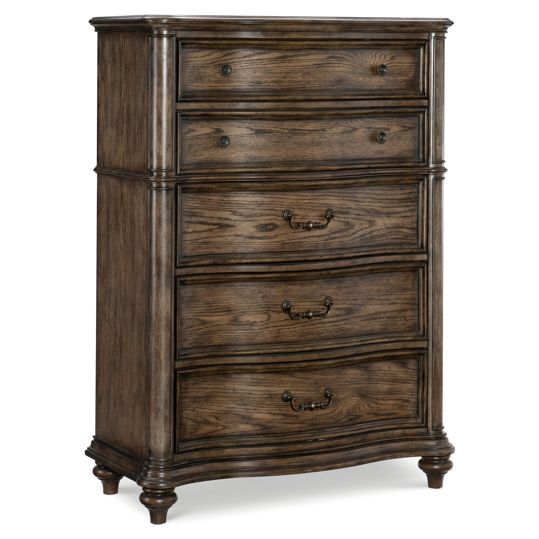 Traditional Chest Of 5 Drawers Classic Brown Oak Finish 1Pc Wooden Formal Bedroom Furniture Decorative Drawer Pulls Brown Oak Bedroom American Traditional,Traditional Wood