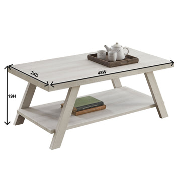 Athens Contemporary Wood Shelf Coffee Table In White Finish White Mdf