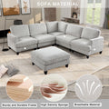 Modular Sofa, Sectional Couch U Shaped Sofa Couch With Ottoman, 6 Seat Chenille Corner Sofa For Living Room, Light Gray Light Gray Chenille Cushion Back Foam Plywood 6 Seat