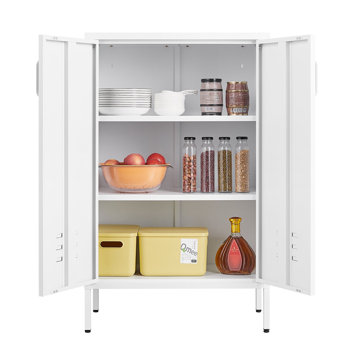 Suitable For Steel Storage Cabinets In Living Rooms, Kitchens, And Bedrooms, 2 Door Miscellaneous Storage Cabinet, Garage Tool Storage Cabinet, And Office File Cabinet 2 Movable Partitions 3 4 Shelves White Modern Metal