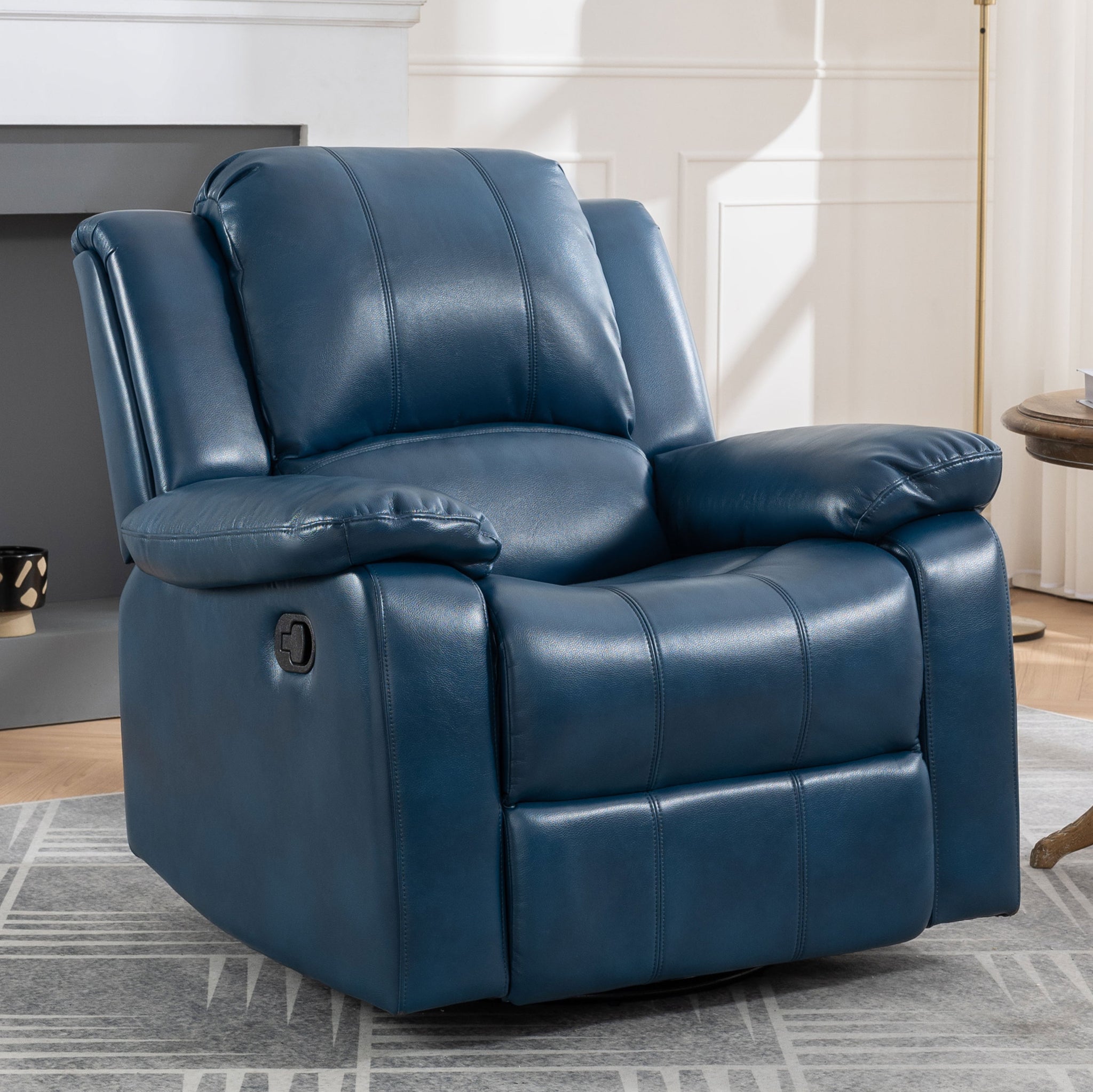 Swivel and Glider Recliner Chair, Navy Blue blue-faux leather-manual-push button-wood-primary