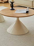 Round Coffee Table White Wood Brown White Mdf Metal