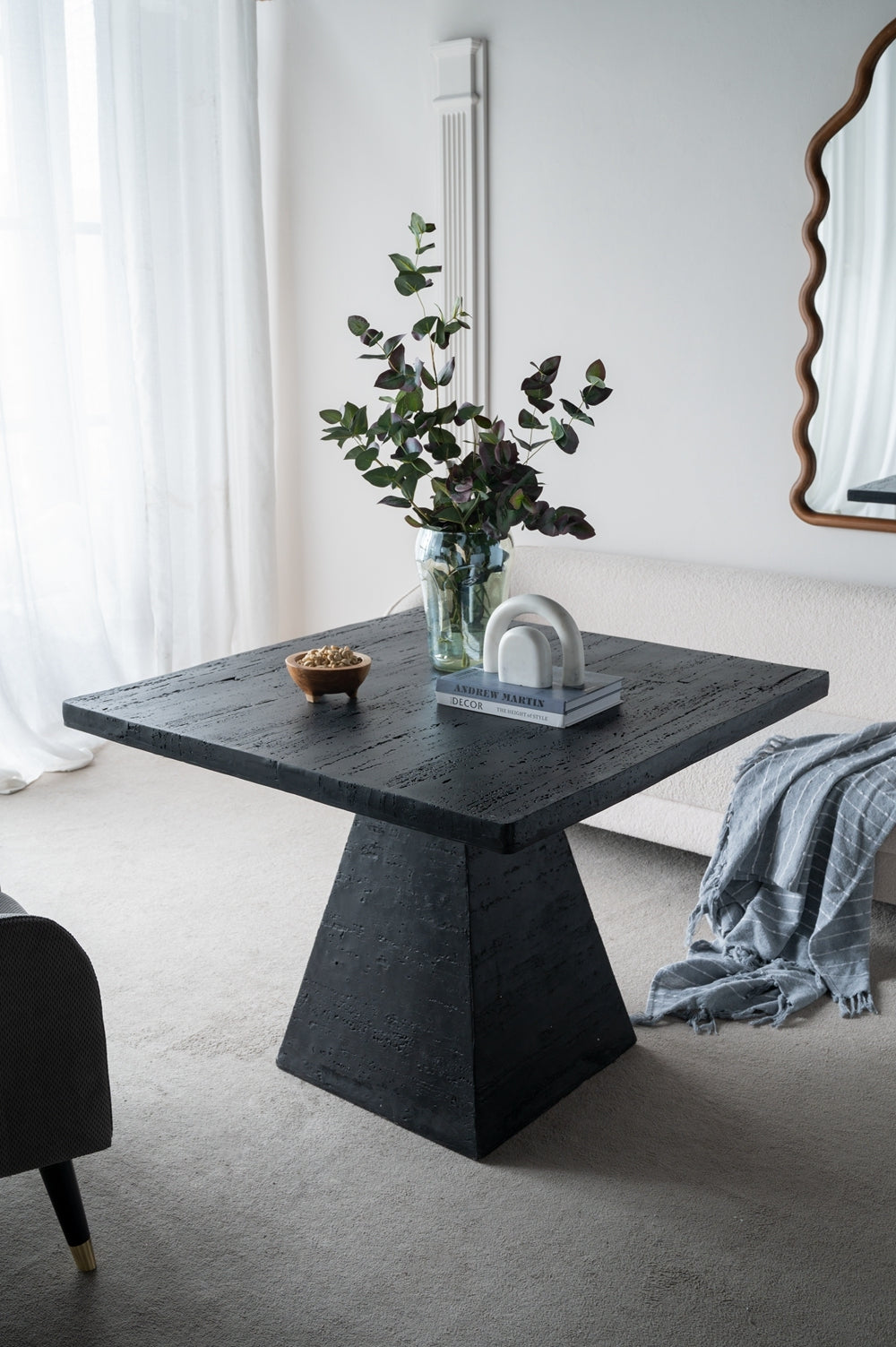 40X40X29.5" Black Square Dining Table With Pedestal Base Black Primary Living Space Contemporary,Industrial,Minimalist,Modern,Ultra Modern Magnesium Oxide