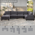 Modular Sofa, Sectional Couch U Shaped Sofa Couch With Ottoman, 6 Seat Chenille Corner Sofa For Living Room, Dark Gray Dark Gray Chenille Cushion Back Foam Plywood 6 Seat