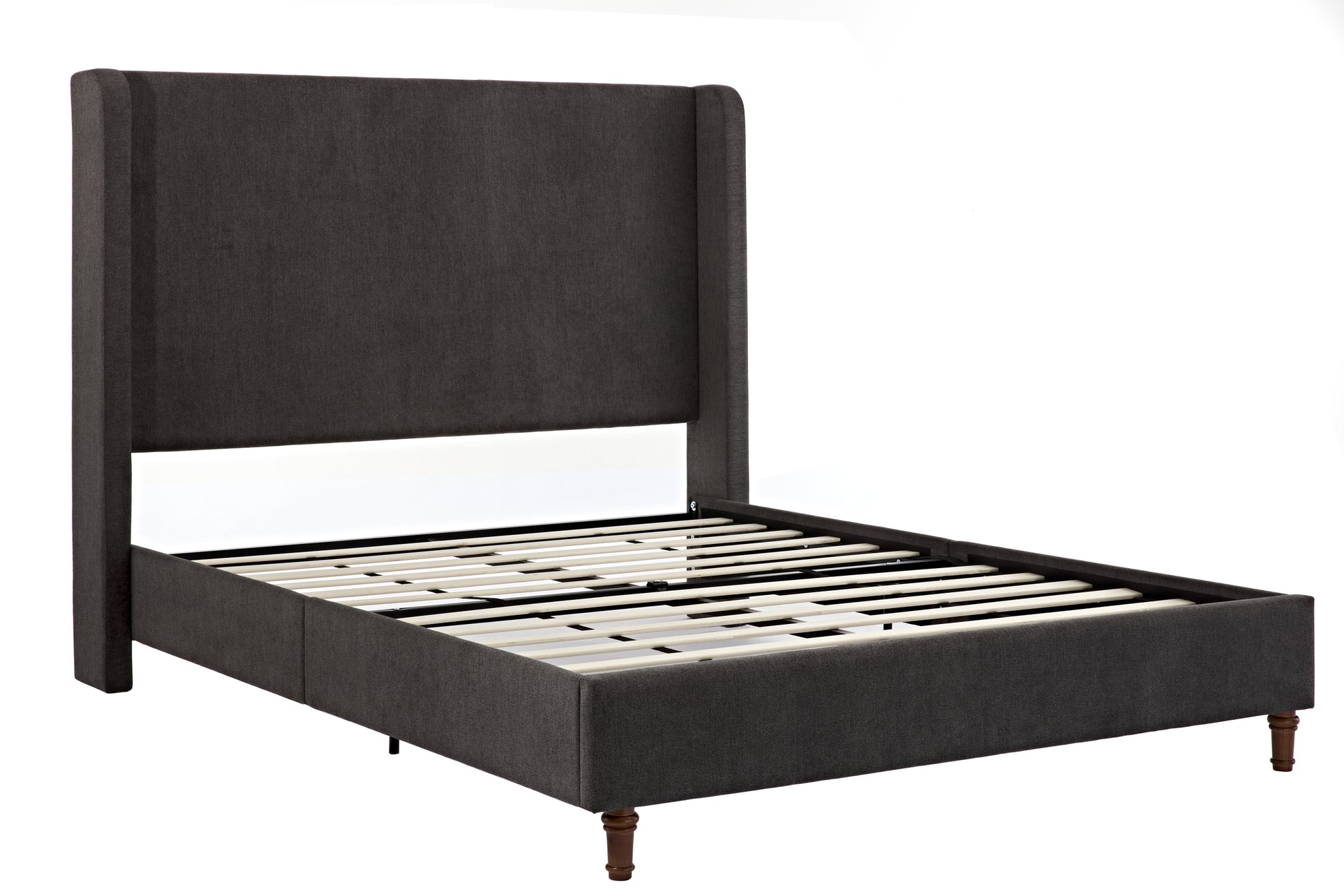 Harper Tall Headboard Upholstered Bed 54" High Headboard Elegant Simplicity No Box Spring Needed Easy Assembly Queen Dark Gray Velvet Box Spring Not Required Queen Dark Gray Metal Brown Bedroom Contemporary Oak Bed Frame Foam Velvet Fabric Metal