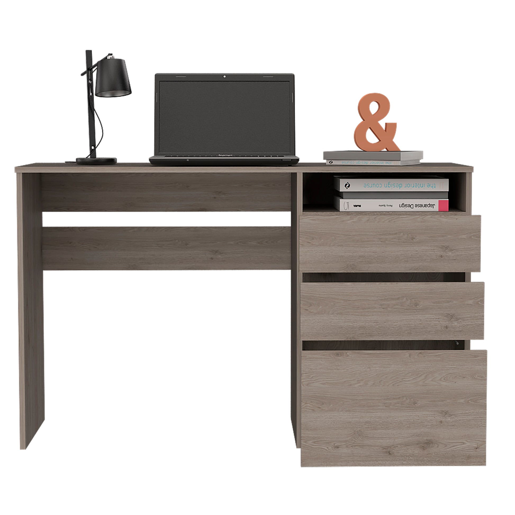 Louisiana Writing Computer Desk, Three Drawers Light Gray Computer Desk Office American Design Freestanding Drawers Computer Tables Rectangular Pine Engineered Wood