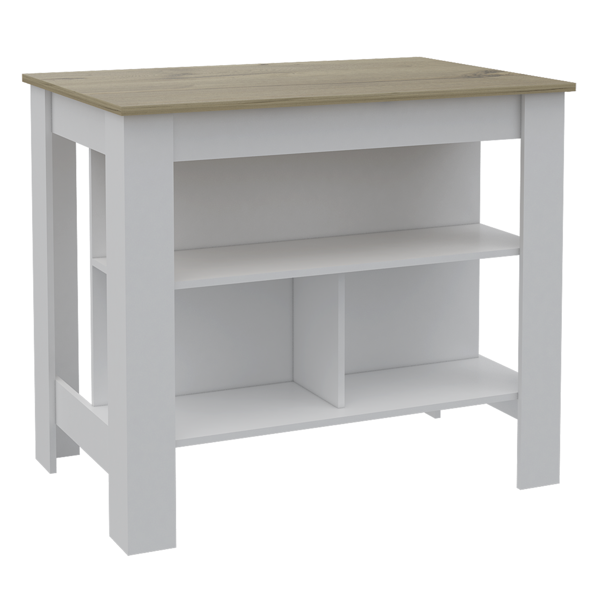 Brooklyn Antibacterial Surface Kitchen Island, Three Concealed Shelves Multicolor Kitchen Modern Pine Engineered Wood