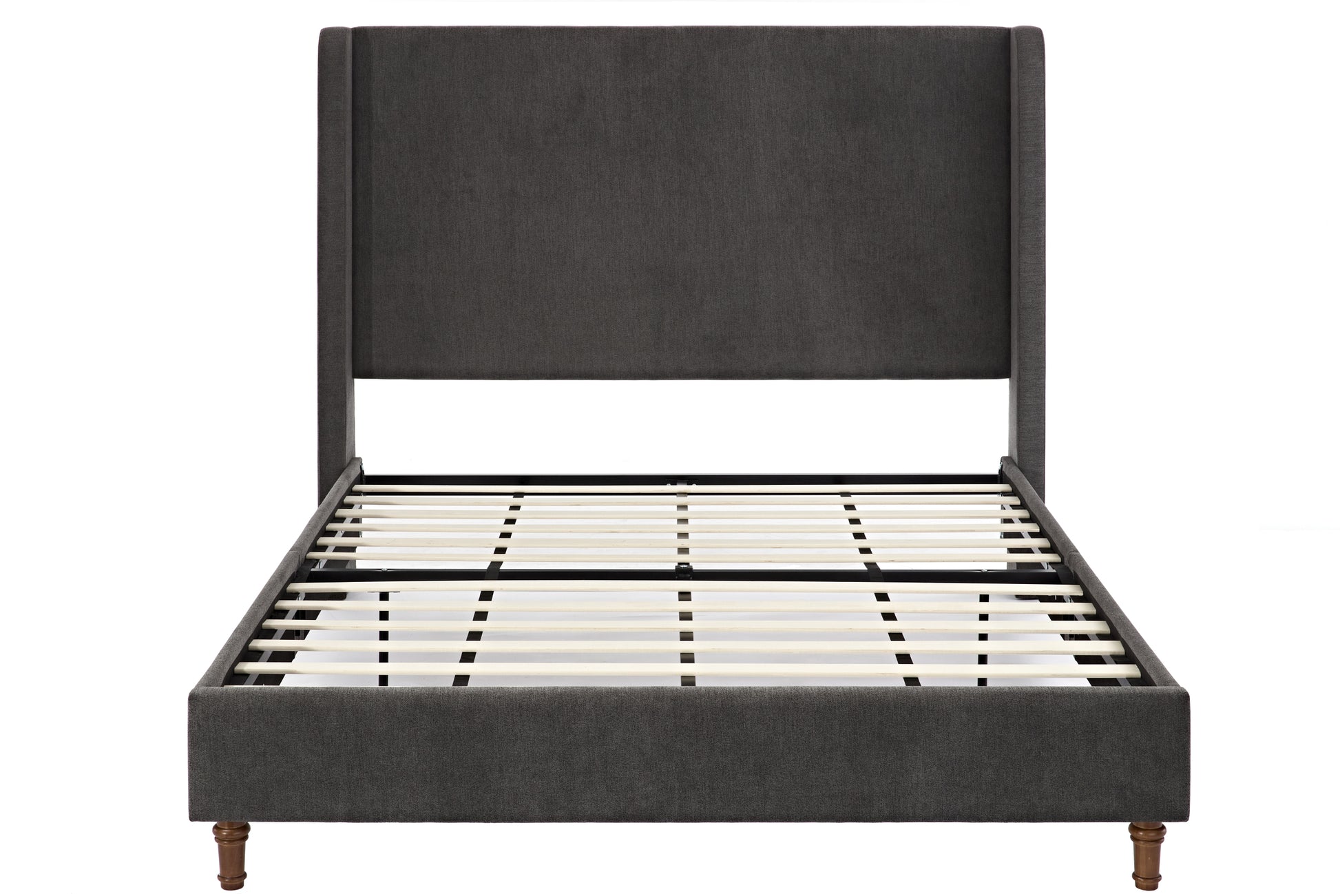 Harper Tall Headboard Upholstered Bed 54" High Headboard Elegant Simplicity No Box Spring Needed Easy Assembly Queen Dark Gray Velvet Box Spring Not Required Queen Dark Gray Metal Brown Bedroom Contemporary Oak Bed Frame Foam Velvet Fabric Metal