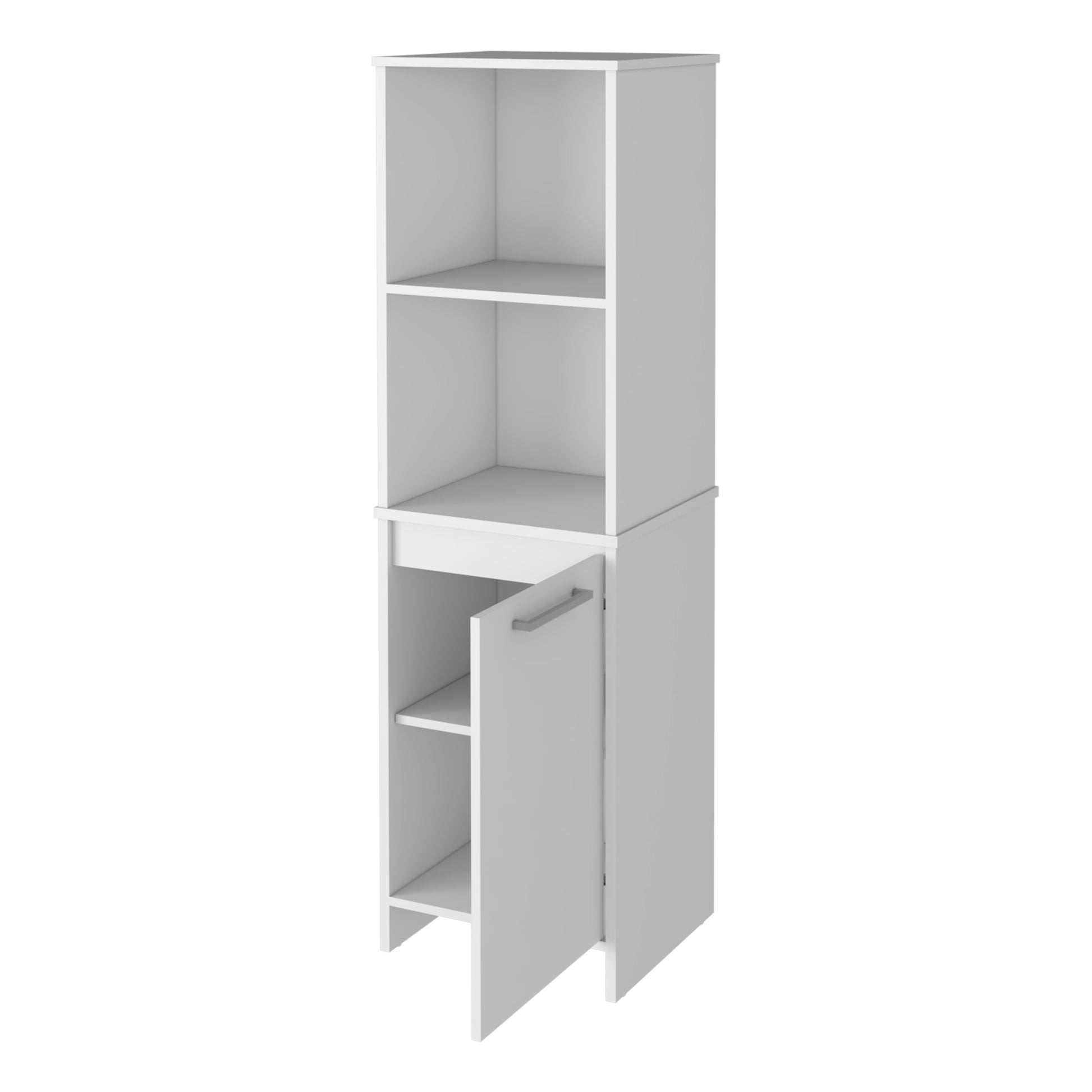 Danforth Pantry Cabinet, Single Door Cabinet, Four Shelves White White Kitchen Modern Pine Engineered Wood