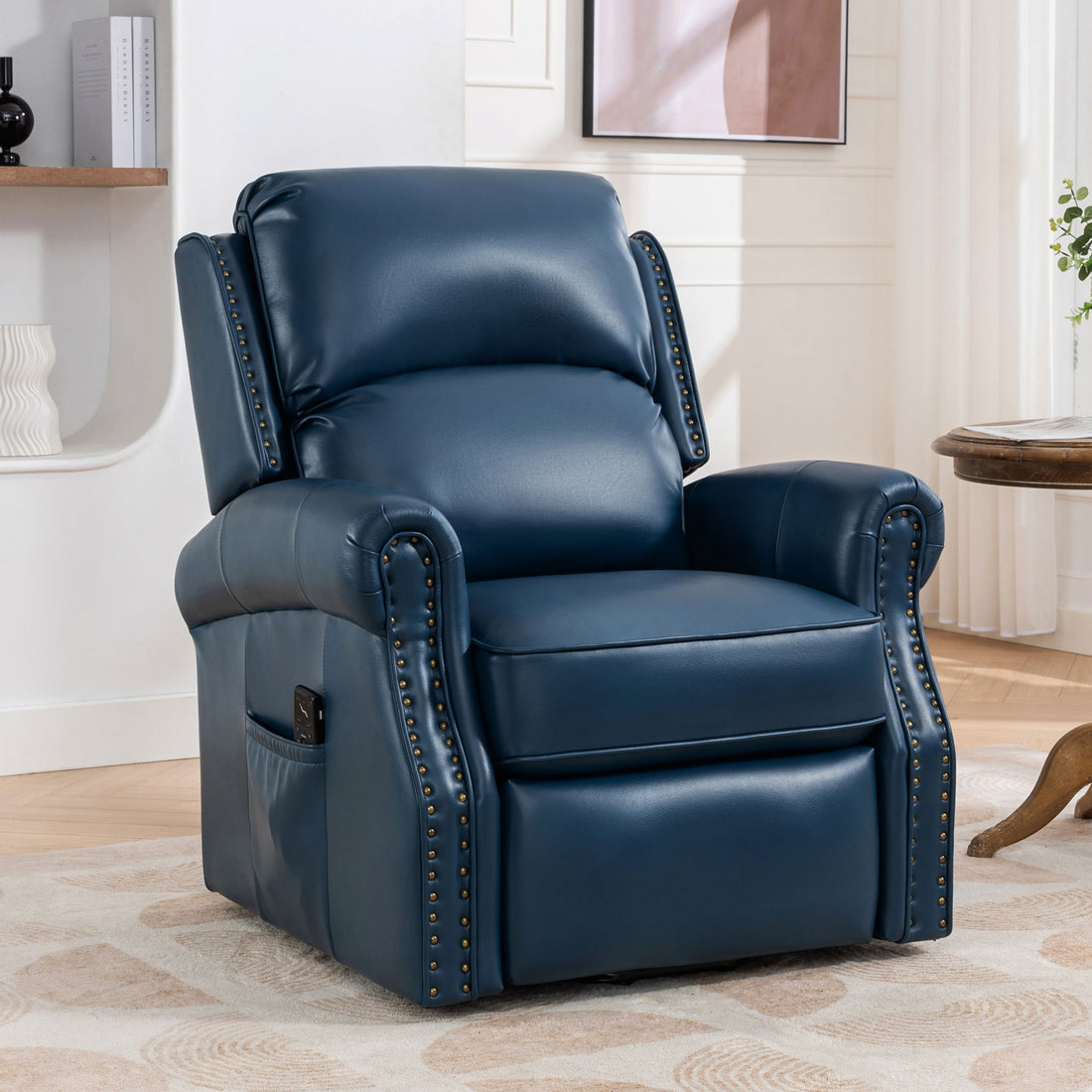 Lift Recliner Chair, Electric Power Lift Recliner Chair For Elderly, Navy Blue Navy Blue Faux Leather Power Remote Wood Primary Living Space Soft American Traditional Metal & Wood