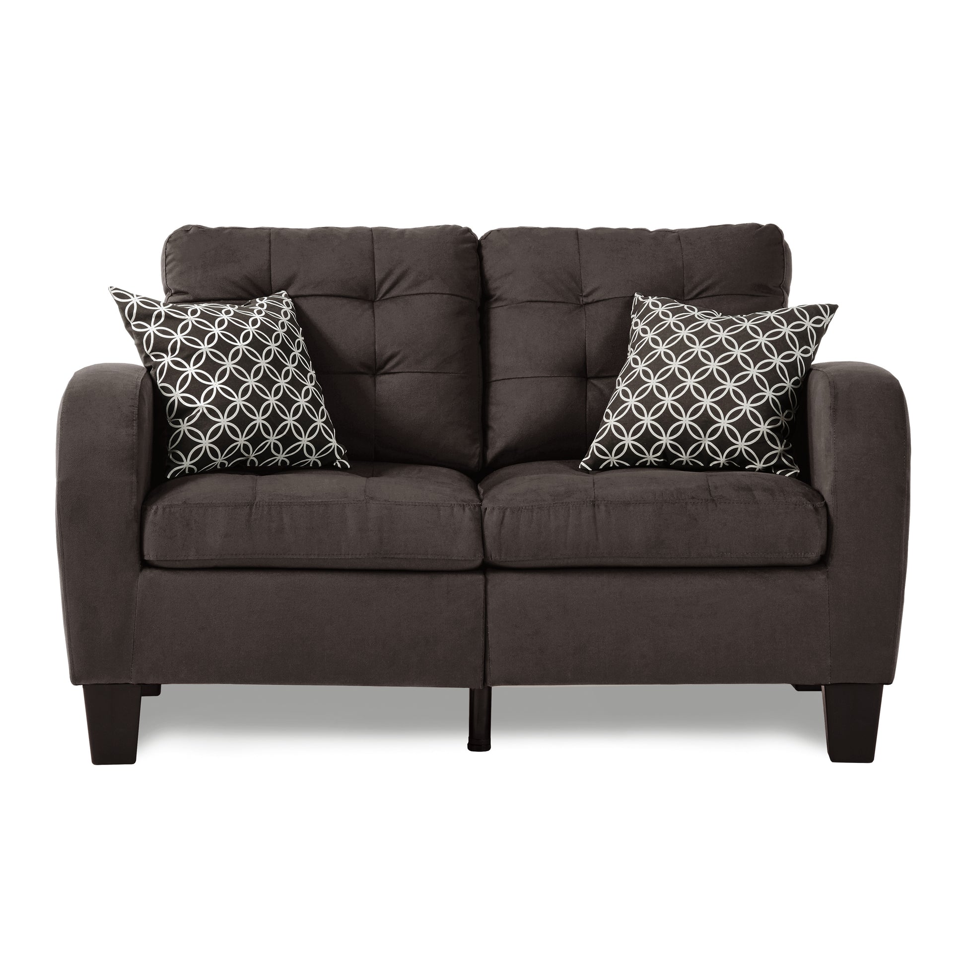 Chocolate Brown Contemporary Loveseat 1Pc Tufted Detail Textured Fabric Upholstered 2 Pillows Solid Wood Living Room Furniture Chocolate Wood Primary Living Space Contemporary Solid Wood