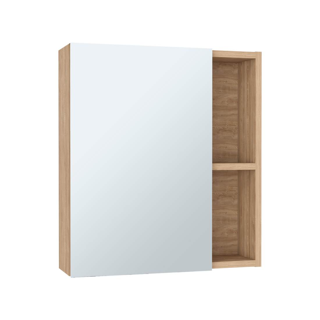 Medicine 19H" Single Door Cabinet With Mirror, Five Interior Shelves, Light Oak Beige Particle Board Particle Board