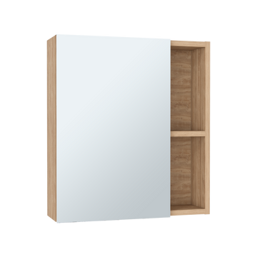 Medicine 19H" Single Door Cabinet With Mirror, Five Interior Shelves, Light Oak Beige Particle Board Particle Board