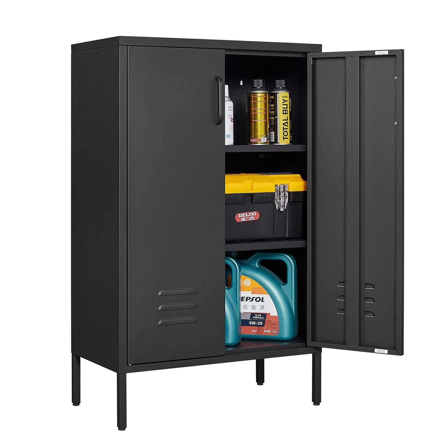 Suitable For Steel Storage Cabinets In Living Rooms, Kitchens, And Bedrooms, 2 Door Miscellaneous Storage Cabinet, Garage Tool Storage Cabinet, And Office File Cabinet 2 Movable Partitions 3 4 Shelves Black Bedroom Metal