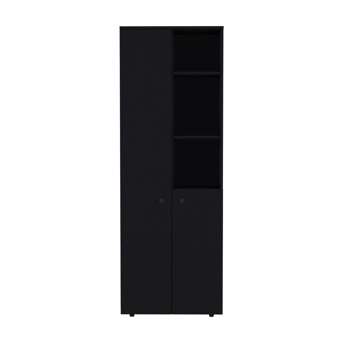 Konik 67 Inch High Storage Cabinet Kitchen Pantry With Three Doors And Three Exterior Shelves Black Kitchen Modern Mdf Shelves Included Engineered Wood