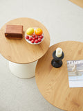 Round Coffee Table White Wood Brown White Mdf Metal