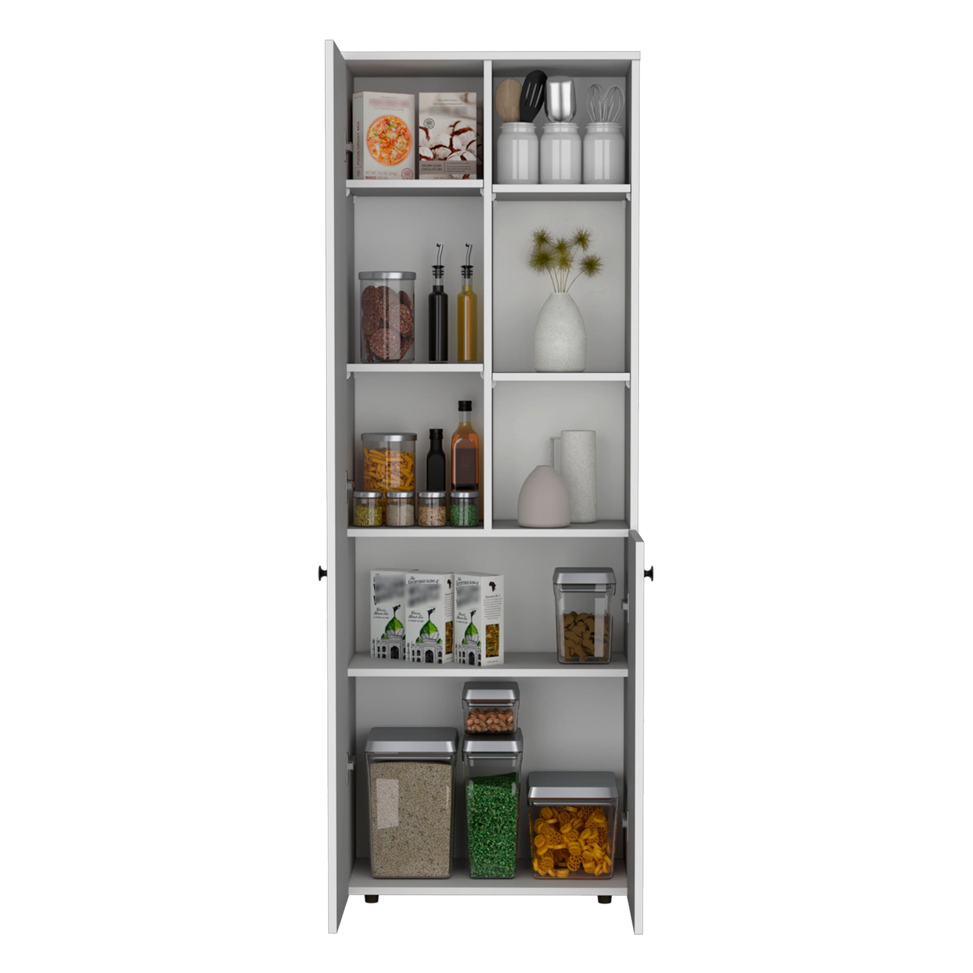 Konik 67 Inch High Storage Cabinet Kitchen Pantry With Three Doors And Three Exterior Shelves White Kitchen Modern Mdf Shelves Included Engineered Wood