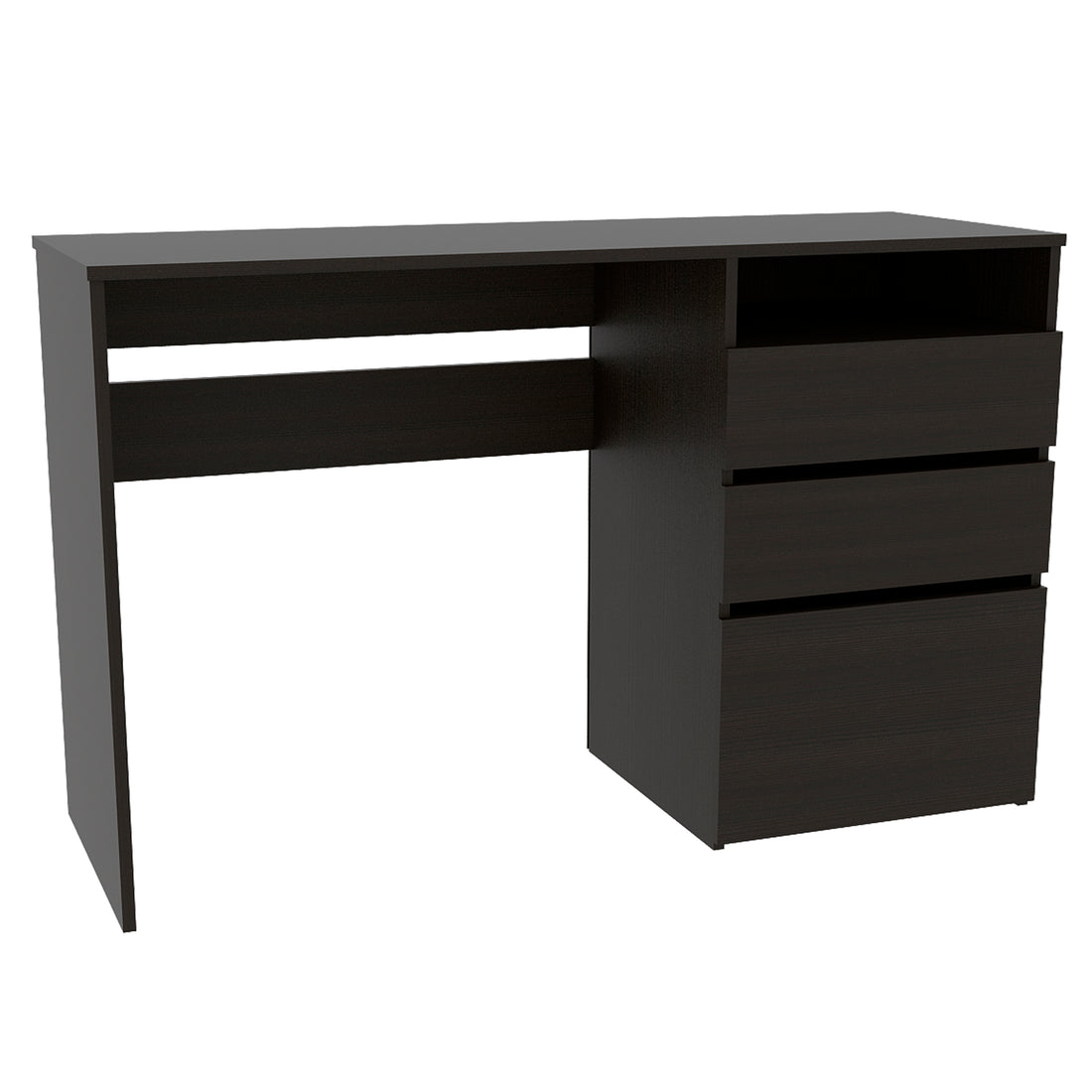 Louisiana Writing Computer Desk, Three Drawers Black Office Drawers Pine Engineered Wood