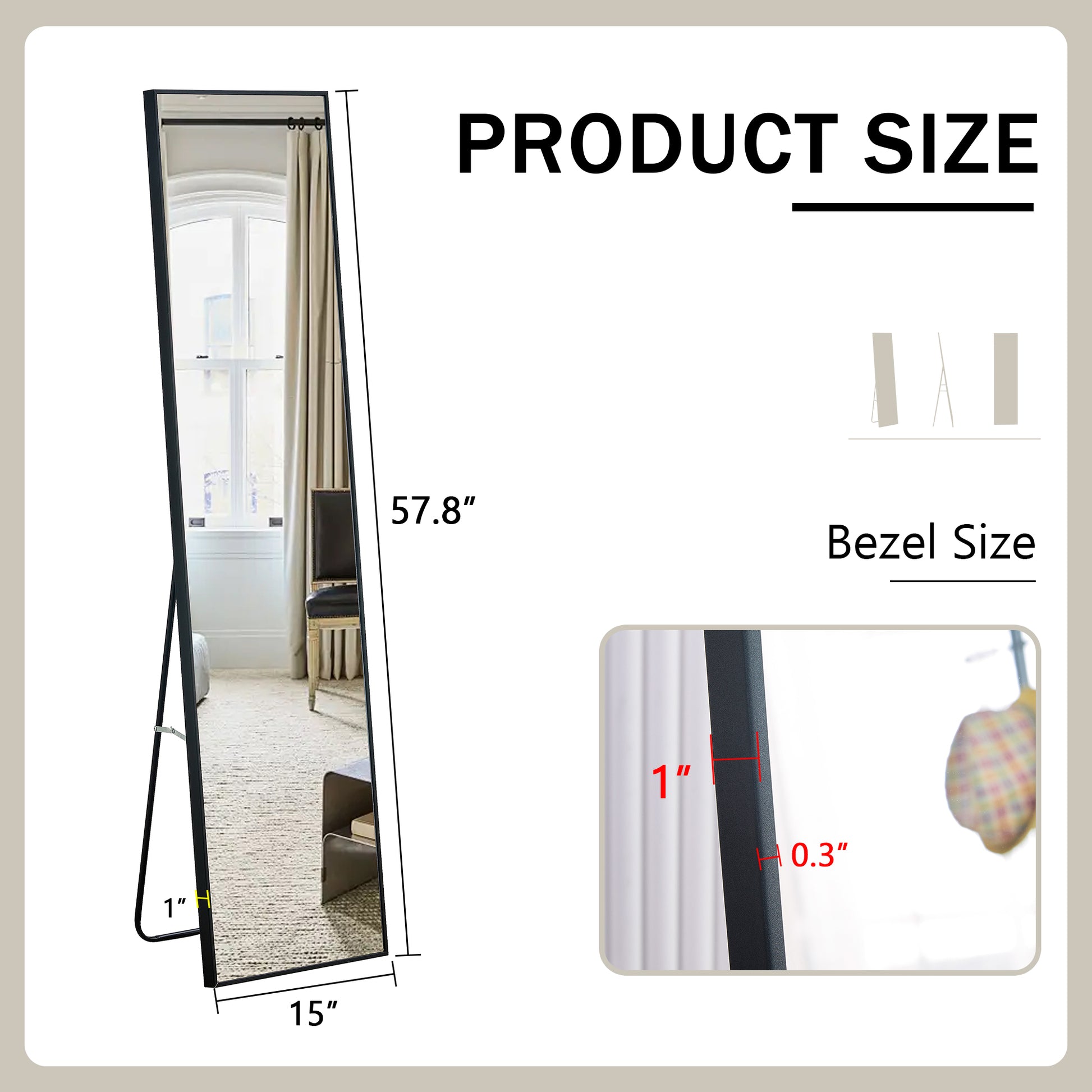 4Rd Generation Black Solid Wood Frame Full Length Mirror, Dressing Mirror, Bedroom Porch, Decorative Mirror, Clothing Store, Floor To Ceiling Mirror, Wall Mounted. 58 Inches * 15 Inches W1151124246 Transparent Glass