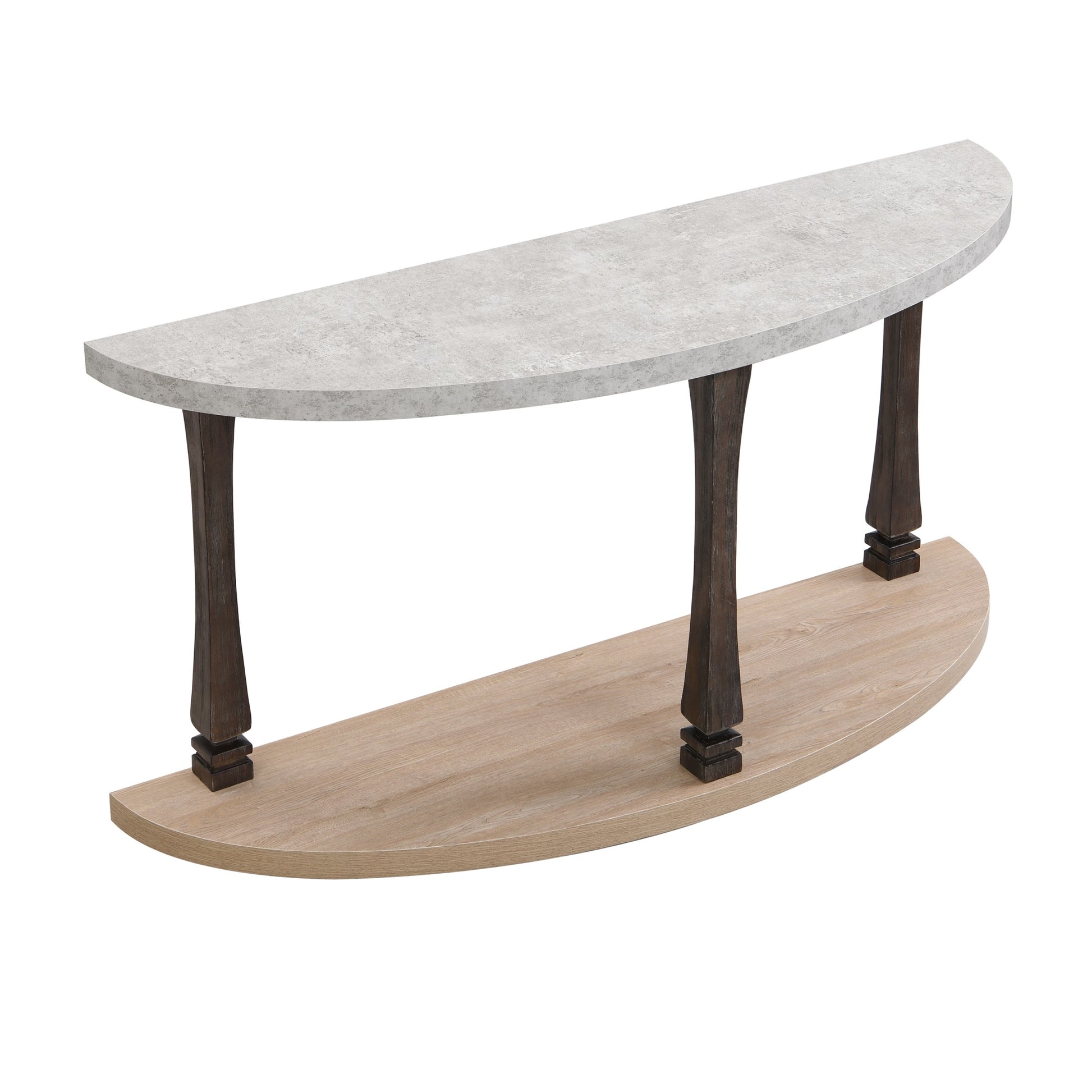 60 Inch Long Semi Circle Demilune Sofa Table For Small Hallway Entryway Space, Wooden Half Moon Sturdy Console Tables, Grey&Natural Colour Light Grey Natural Primary Living Space Antique,Mid Century Modern,Modern Semicircular Console Tables Solid Wood