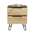 Nuvo 2 Nightstand,Two Drawers, Hairpin Legs Light Oak Pine Engineered Wood