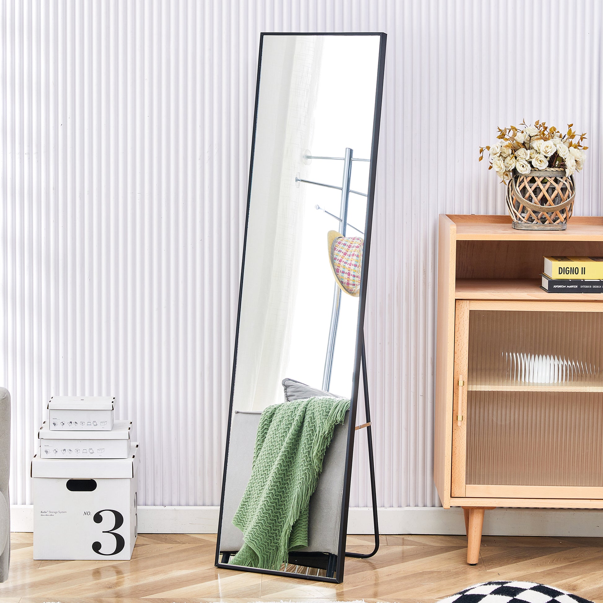 4Rd Generation Black Solid Wood Frame Full Length Mirror, Dressing Mirror, Bedroom Porch, Decorative Mirror, Clothing Store, Floor To Ceiling Mirror,