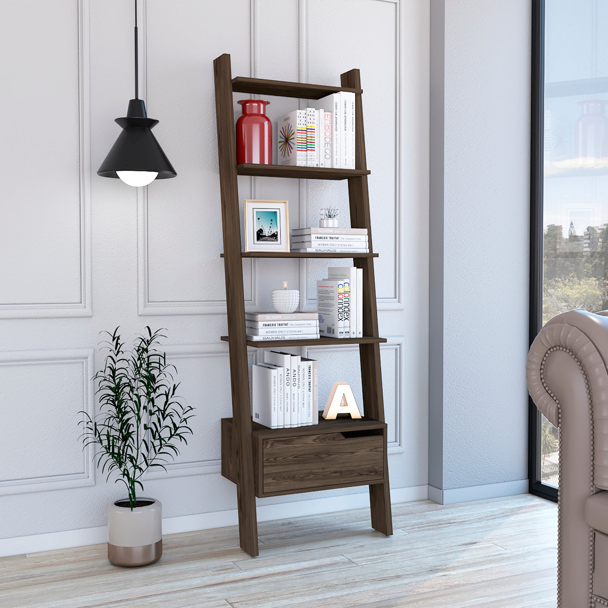 Hamburg Ladder Bookcase, Five Open Shelves, One