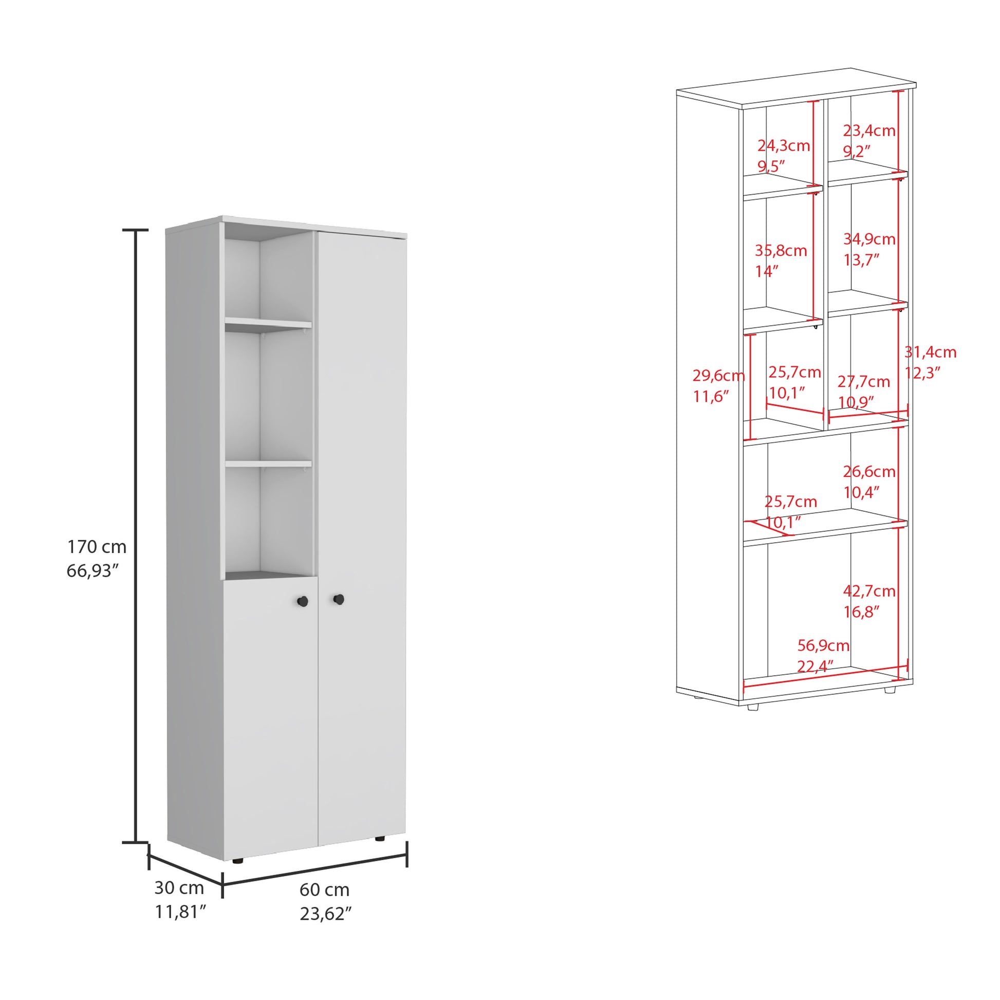 Konik 67 Inch High Storage Cabinet Kitchen Pantry With Three Doors And Three Exterior Shelves White Kitchen Modern Mdf Shelves Included Engineered Wood