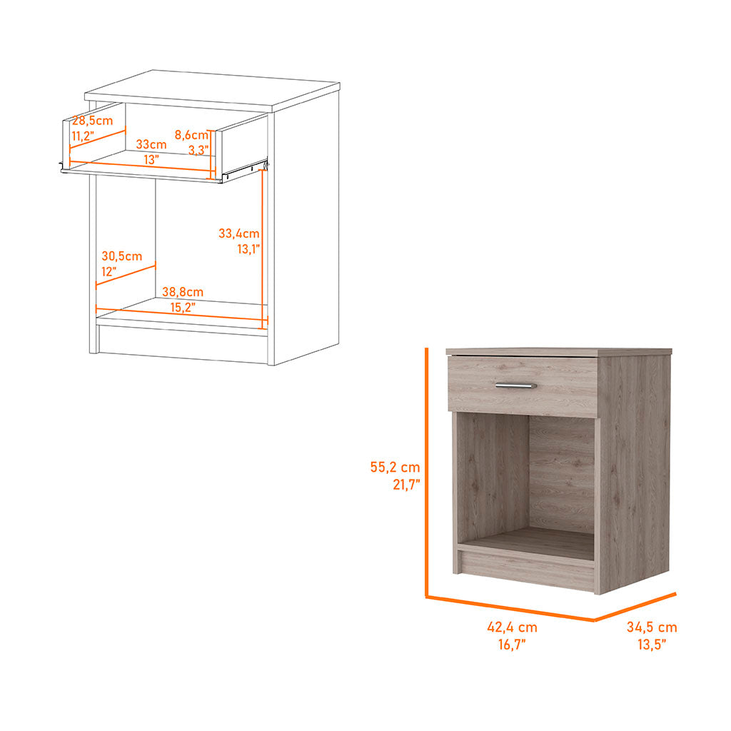 Pictor Nightstand, One Drawer, Lower Shelf, Superior Top Light Gray 1 Drawer Bedroom Bedside Cabinet American Design,Industrial,Modern Pine Shelf Pine Pine Engineered Wood