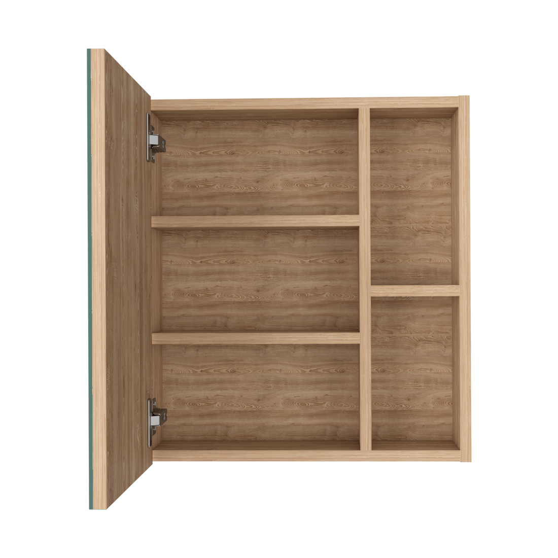 Medicine 19H" Single Door Cabinet With Mirror, Five Interior Shelves, Light Oak Beige Particle Board Particle Board