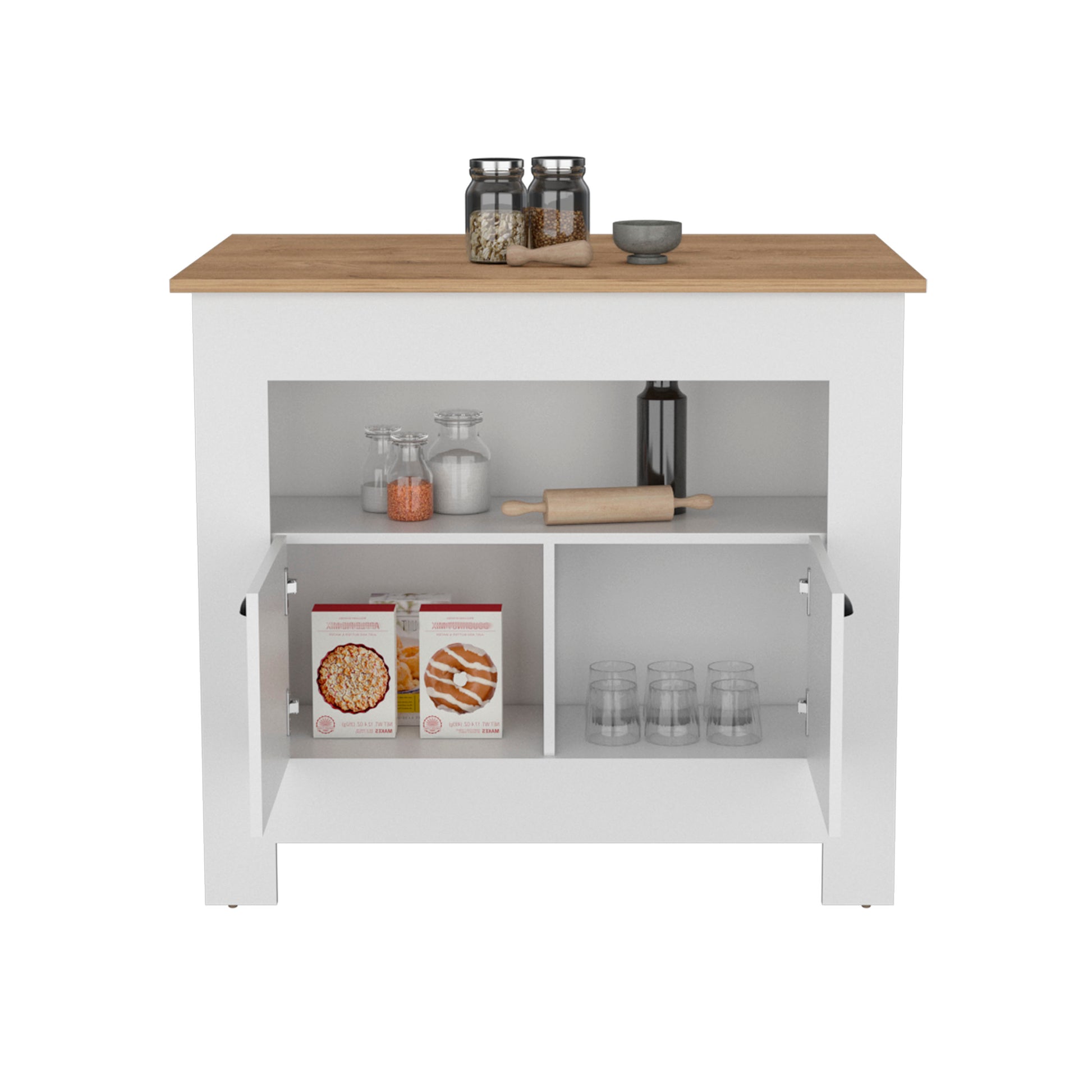 Arlet Kitchen Island Two Door Cabinet And Shelf Multicolor Kitchen Modern Rectangular Stationary Kitchen Islands Mdf Engineered Wood