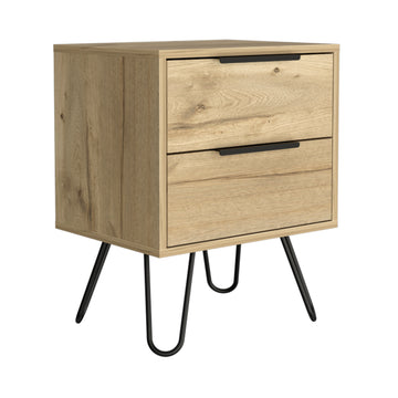 Nuvo 2 Nightstand,Two Drawers, Hairpin Legs Light Oak Pine Engineered Wood