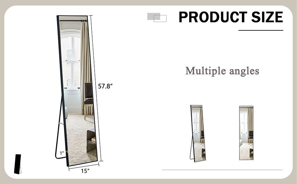 4Rd Generation Black Solid Wood Frame Full Length Mirror, Dressing Mirror, Bedroom Porch, Decorative Mirror, Clothing Store, Floor To Ceiling Mirror, Wall Mounted. 58 Inches * 15 Inches W1151124246 Transparent Glass