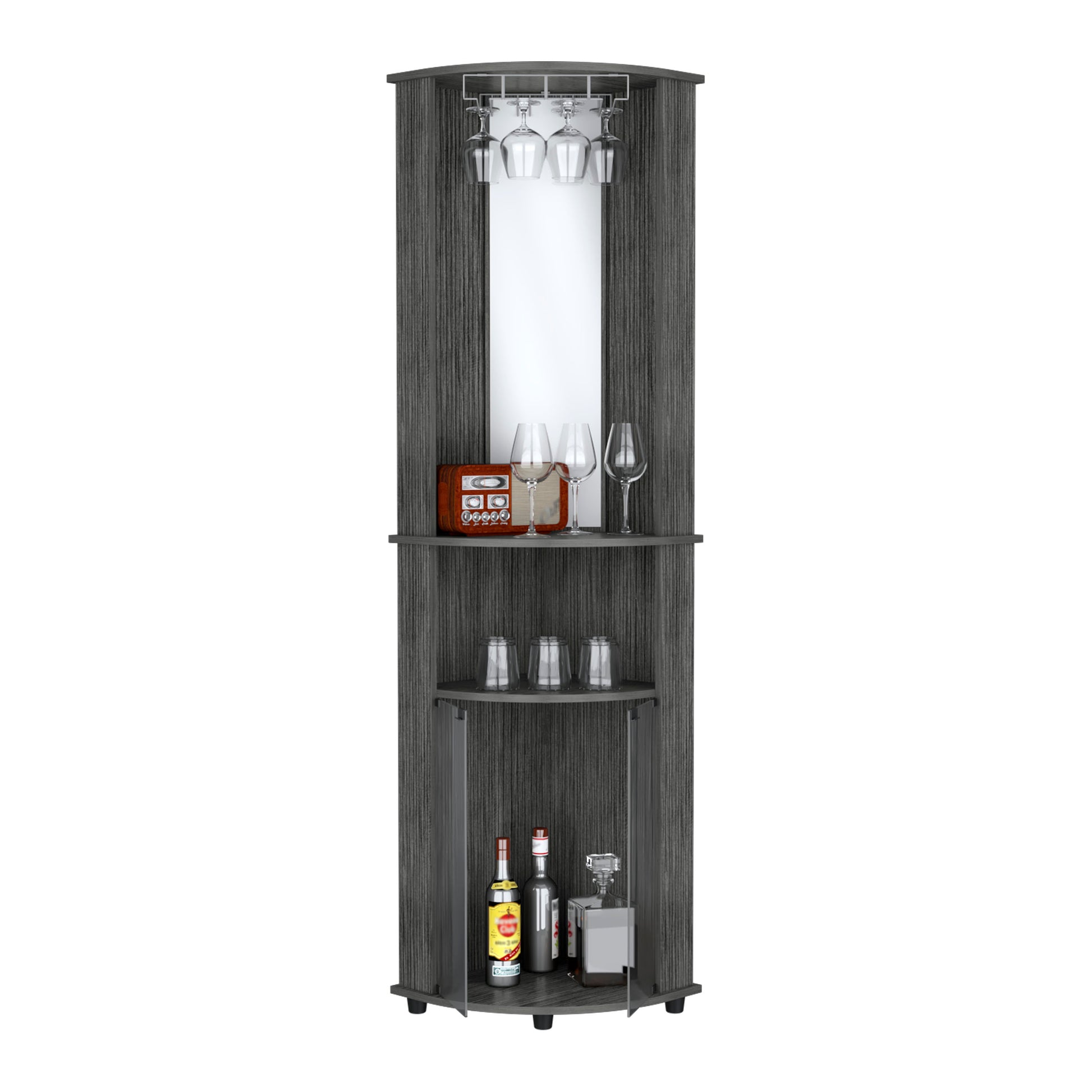 Chicago Corner Bar Cabinet, Rack, Glass Door Brown Primary Living Space Modern Mdf Shelves Included Engineered Wood